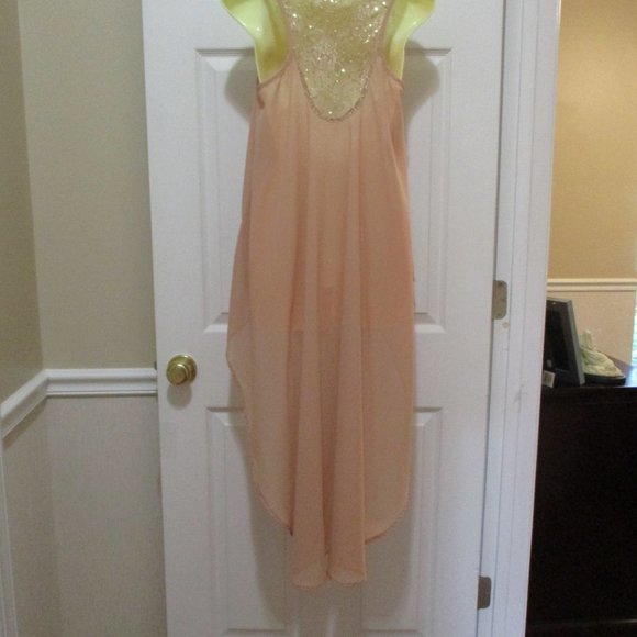 Sheer Chiffon Hi-Lo Tunic Top sz 8 Blush Beige Lace Sequin Boho - Picture 6 of 8
